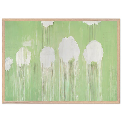 Untitled (Peony Blossom Painting) by Cy Twombly framed art print; featuring delicate white peony blossoms against a soft, luminous green background; size 70 × 100 cm (28 × 40 in); black frame.