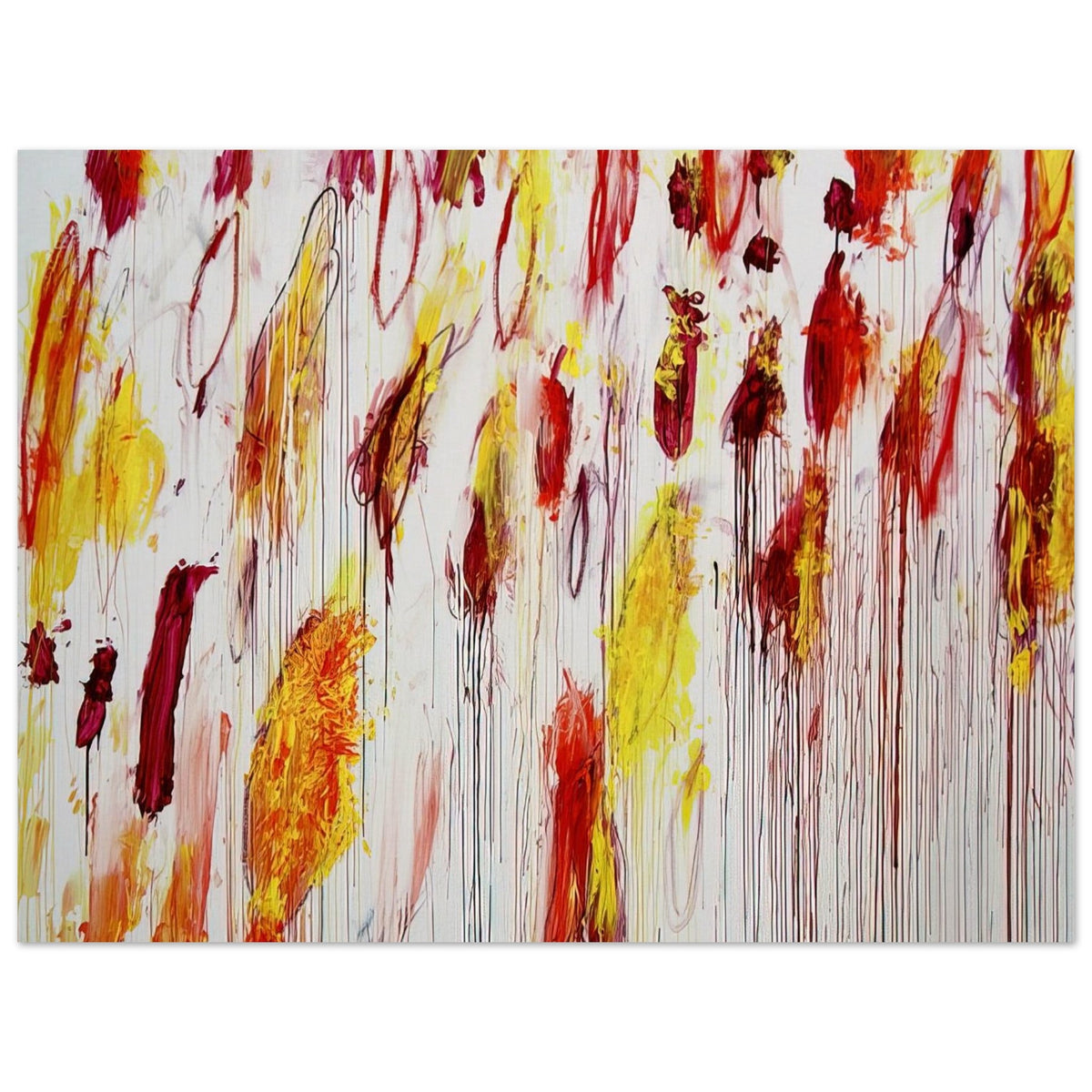 Lepanto, Part IV by Cy Twombly poster, 40 × 60 cm / 16 × 24 in: This expressive composition features vivid yellow, golden ochre, red, and deep burgundy marks against….