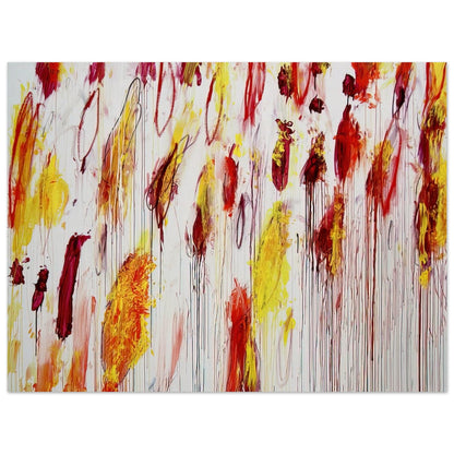 Lepanto, Part IV by Cy Twombly poster, 40 × 60 cm / 16 × 24 in: This expressive composition features vivid yellow, golden ochre, red, and deep burgundy marks against….
