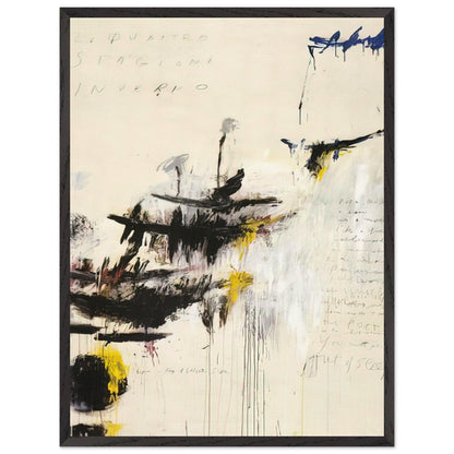 Quattro Stagioni I. Inverno by Cy Twombly, framed art print, bold black brushstrokes, flowing paint drips, 40x50 cm (16x20 in), wood frame
