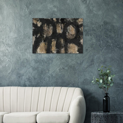 Myo by Cy Twombly canvas print: This striking composition features irregular ivory, beige, and earthy forms emerging from a deep….