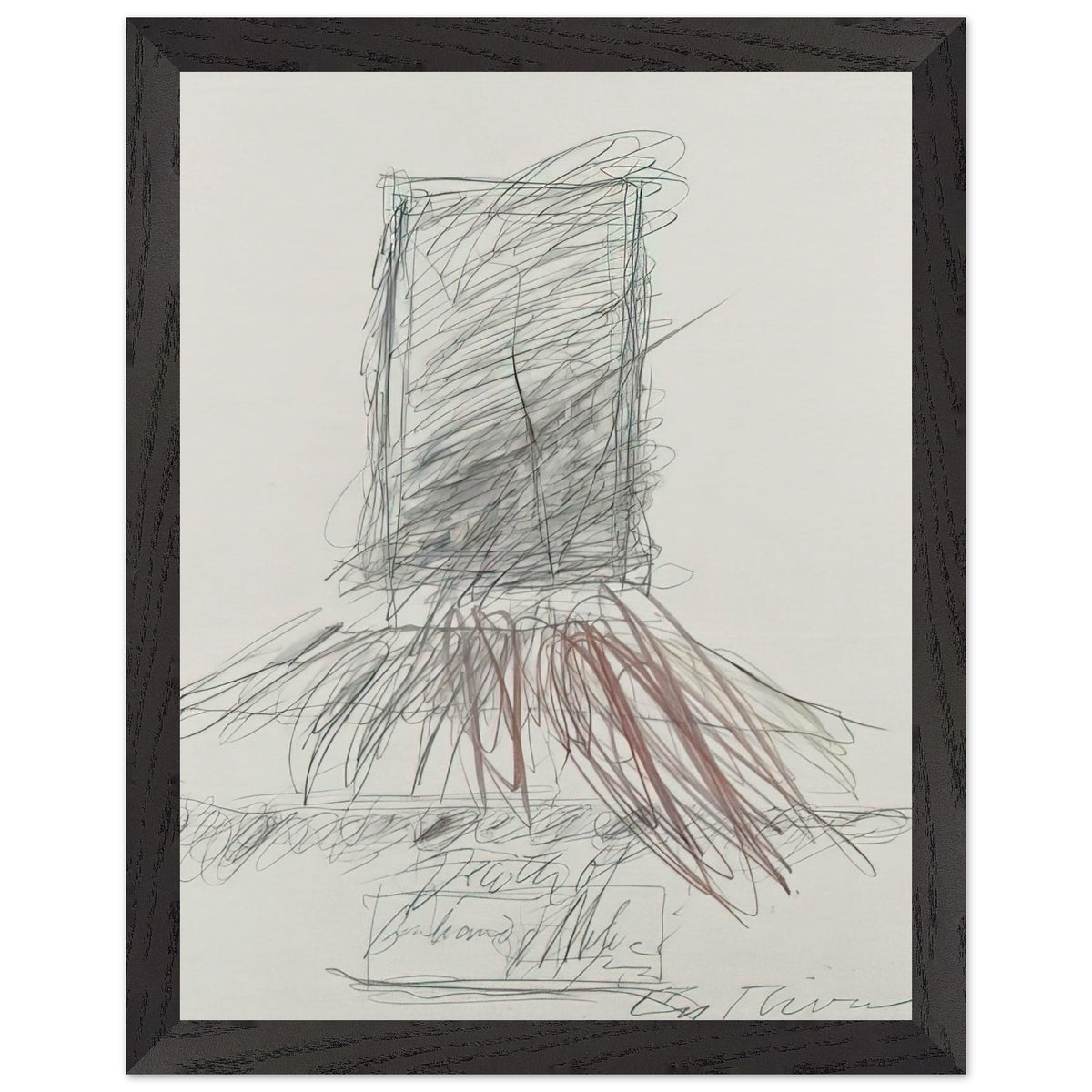 Anabasis (Xenophon) by Cy Twombly, framed art print, 50x70 cm / 20x28″, Wood frame; energetic black strokes, delicate looping lines, warm orange accents