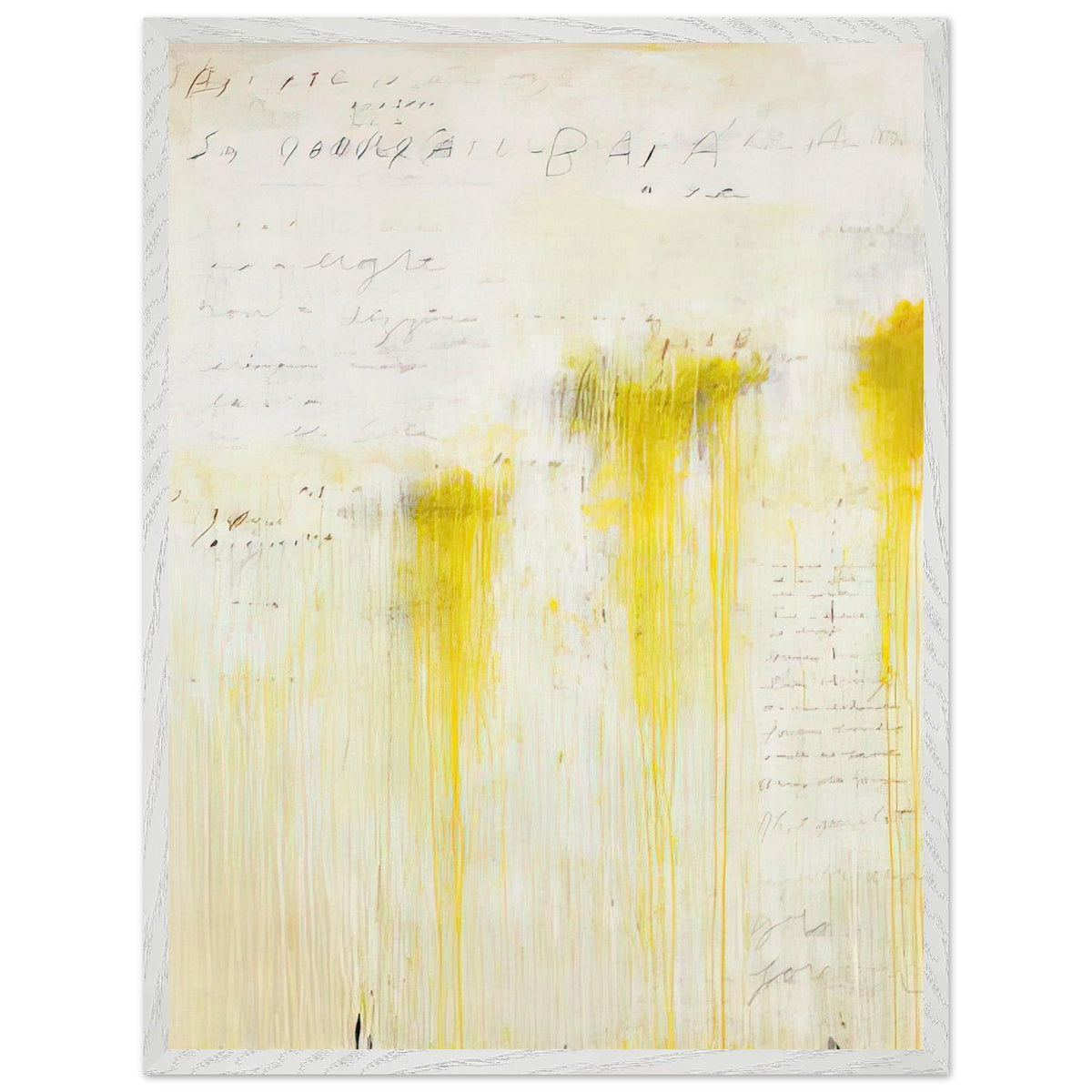 Quattro Stagioni II. Estate by Cy Twombly, framed art print, luminous yellow washes, subtle orange details, 50x70 cm (20x28 in), black frame