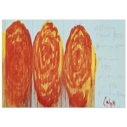 The Rose (II) by Cy Twombly poster, 50 × 70 cm / 20 × 28 in: This expressive composition features three large, rose-inspired forms rendered in vivid shades of red….