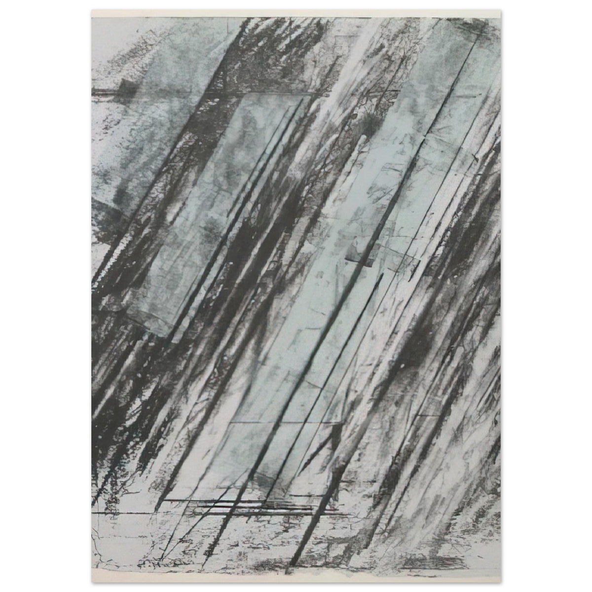 Untitled (Bastian 38) by Cy Twombly, poster, sweeping diagonal strokes, layered black and gray marks, 40x50 cm (16x20 in)
