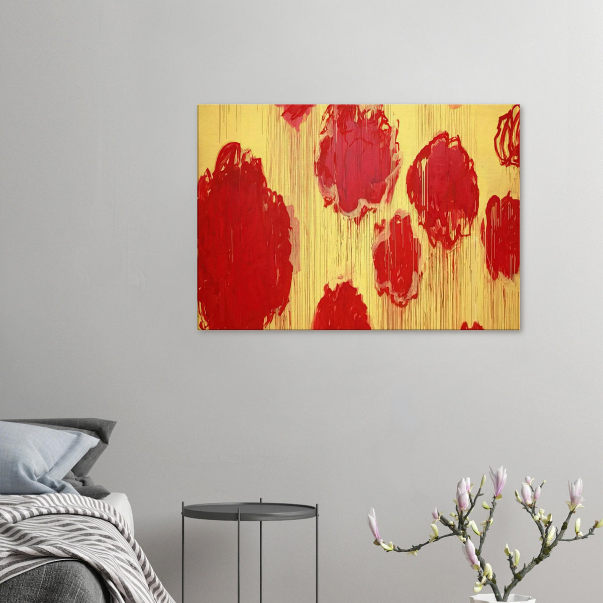 Untitled (Peonias Series) by Cy Twombly canvas print: This striking composition features vivid red and crimson forms against a radiant golden-yellow background.