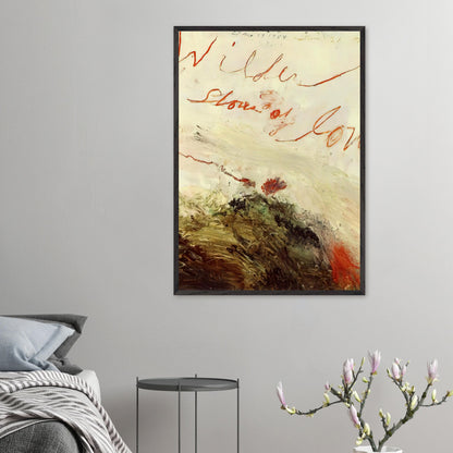 Wilder Shores of Love by Cy Twombly, framed art print, sweeping red and orange handwritten marks, subtle pencil lines