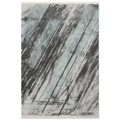 Untitled (Bastian 38) by Cy Twombly, poster, sweeping diagonal strokes, layered black and gray marks, 20x25 cm (8x10 in)