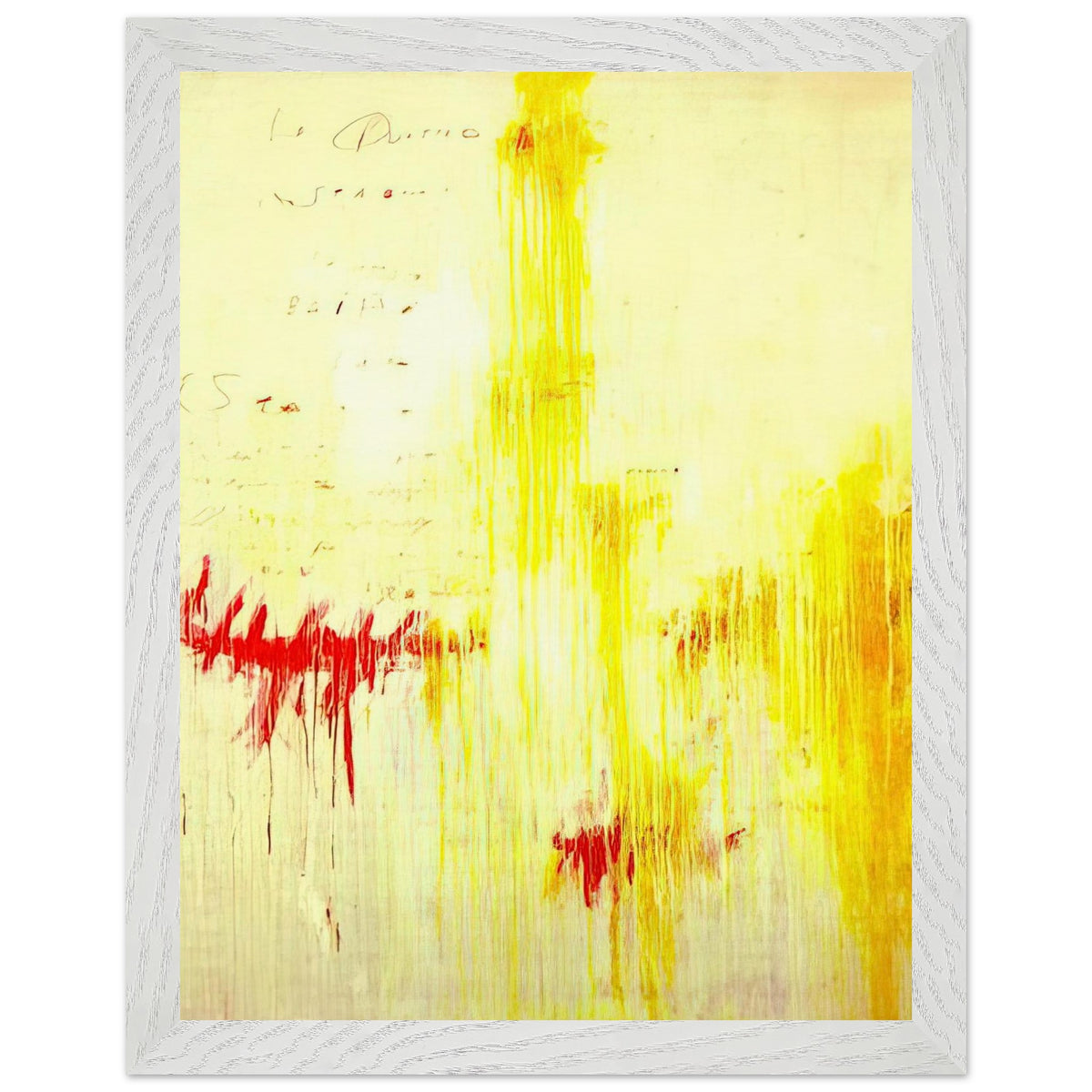 Quattro Stagioni I. Estate by Cy Twombly, framed art print, luminous yellow washes, energetic red brushstrokes, 40x50 cm (16x20 in), wood frame