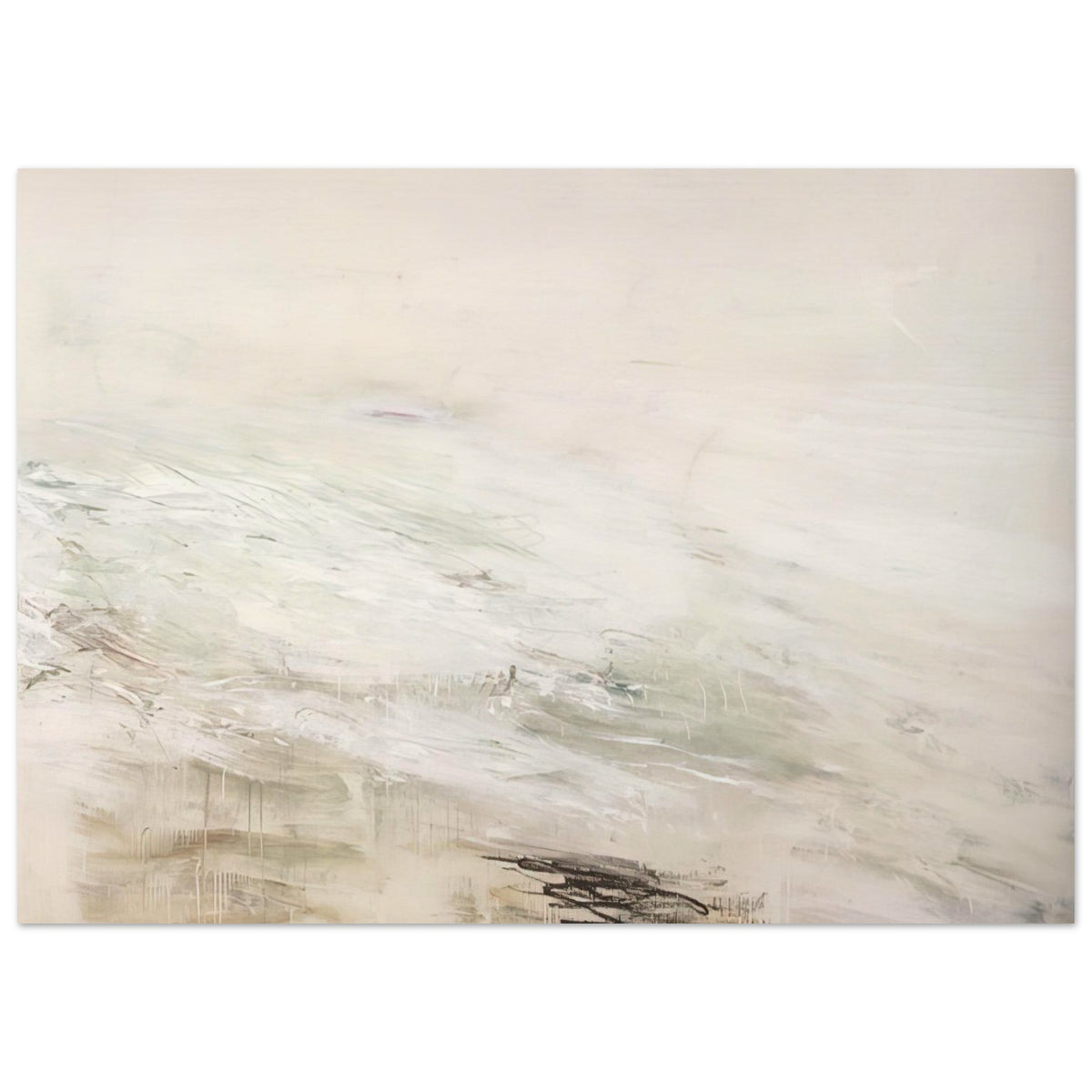 Hero and Leandro (A Painting in Four Parts) Part II by Cy Twombly poster, 30 × 40 cm / 12 × 16 in: a pale, expansive background layered with delicate white and gray brushstrokes, subtle beige tones….