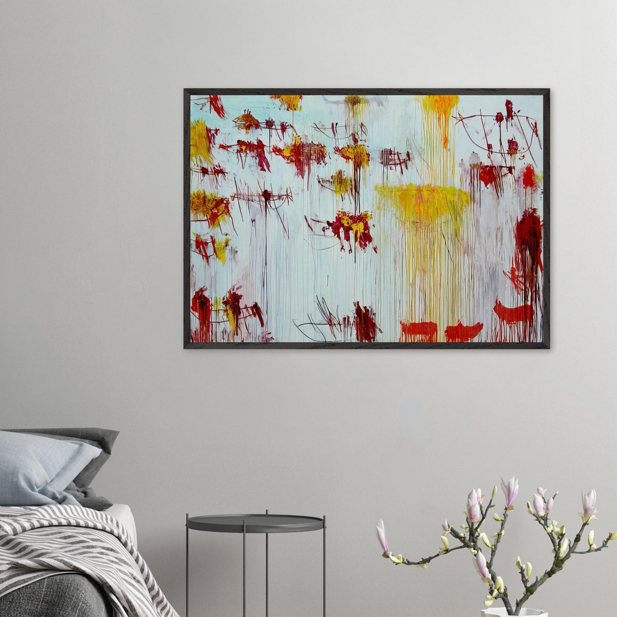 Lepanto, Part X by Cy Twombly framed art print; featuring a luminous pale blue and turquoise background, vivid golden-yellow brushstrokes.