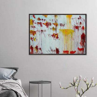 Lepanto, Part X by Cy Twombly framed art print; featuring a luminous pale blue and turquoise background, vivid golden-yellow brushstrokes.