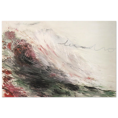 Hero and Leandro (A Painting in Four Parts) Part I by Cy Twombly poster, A3 (29.7 × 42 cm): This atmospheric composition features sweeping brushstrokes in white, pale gray, muted pink, deep green….
