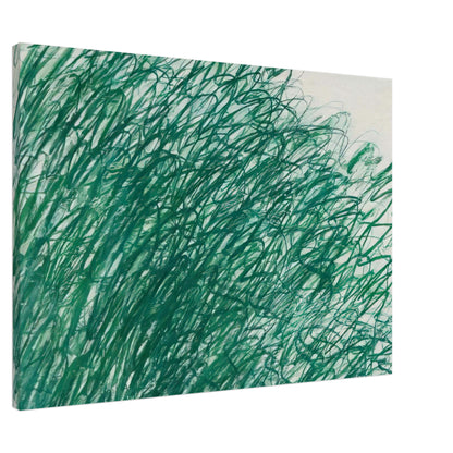 On Returning from Tonnicoda by Cy Twombly canvas print, 40 × 50 cm / 16 × 20 in: a dense network of sweeping green lines, overlapping loops, and spontaneous gestural marks across a pale….