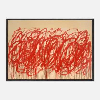 Untitled (Bacchus) by Cy Twombly framed art print; featuring sweeping vermilion-red brushstrokes, overlapping loops, energetic curves.