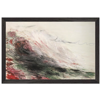 Hero and Leandro (A Painting in Four Parts) Part I by Cy Twombly framed art print; featuring sweeping white and pale gray brushstrokes, layered charcoal and black marks, subtle green tones; size A1 (59.4 × 84.1 cm); white frame.