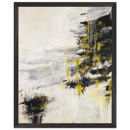 Quattro Stagioni II. Inverno by Cy Twombly, framed art print, bold black brushstrokes, flowing white and gray paint, 70x100 cm (28x40 in), white frame