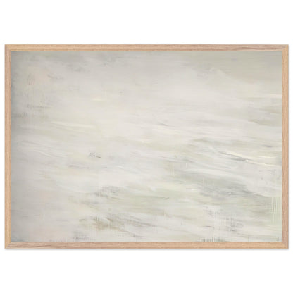 Hero and Leandro (A Painting in Four Parts) Part III by Cy Twombly framed art print; featuring expansive ivory and white tones, delicate pale gray marks, subtle beige shades; size 60 × 90 cm (24 × 36 in); white frame.