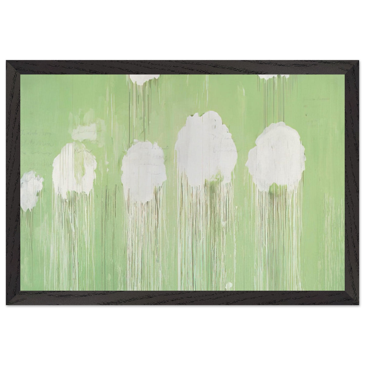 Untitled (Peony Blossom Painting) by Cy Twombly framed art print; featuring delicate white peony blossoms against a soft, luminous green background; size A1 (59.4 × 84.1 cm); white frame.