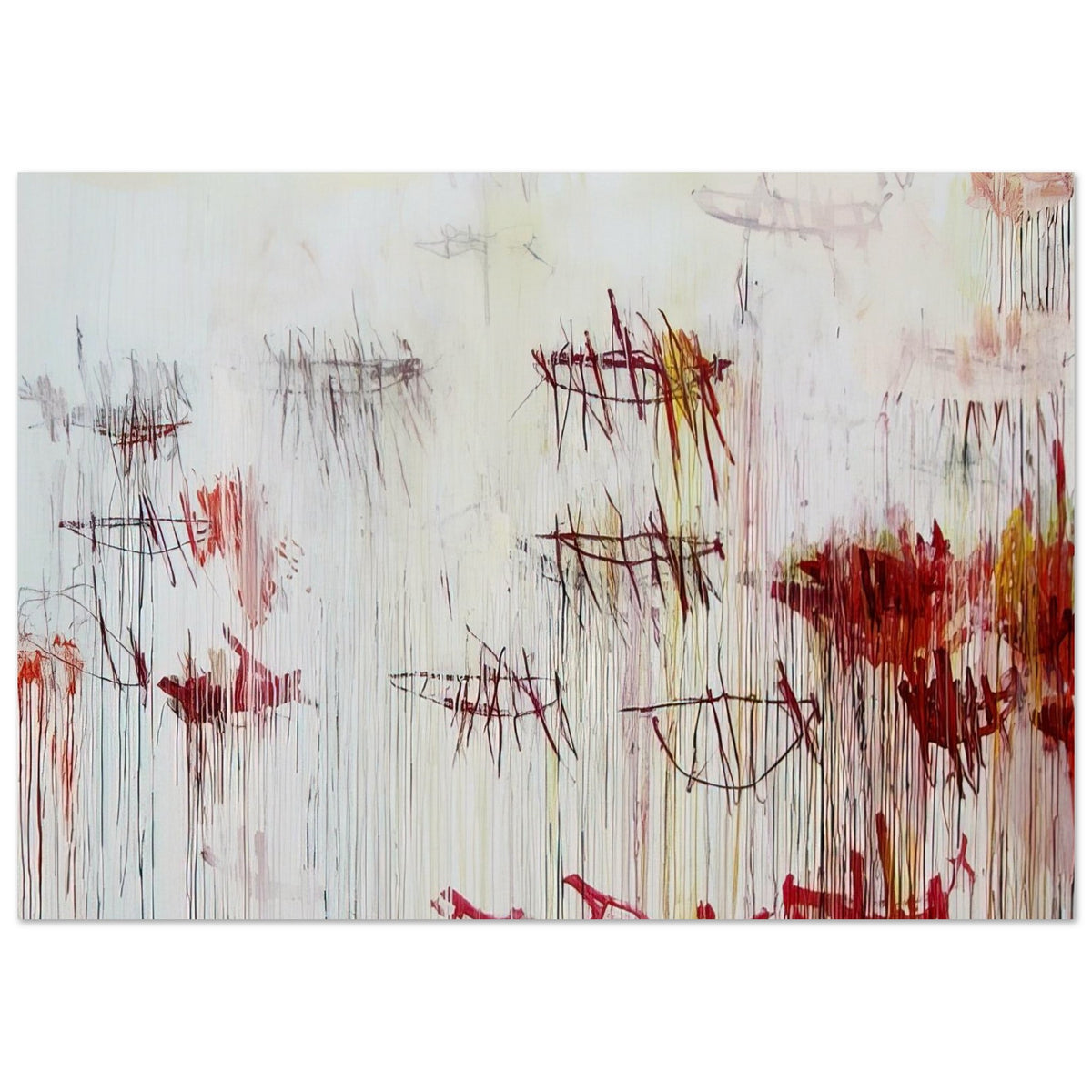 Lepanto, Part IX by Cy Twombly poster, 30 × 40 cm / 12 × 16 in: This expressive composition features an expansive pale background covered with delicate black lines….