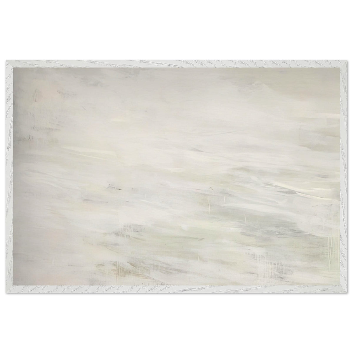 Hero and Leandro (A Painting in Four Parts) Part III by Cy Twombly framed art print; featuring expansive ivory and white tones, delicate pale gray marks, subtle beige shades; size 60 × 90 cm (24 × 36 in); black frame.