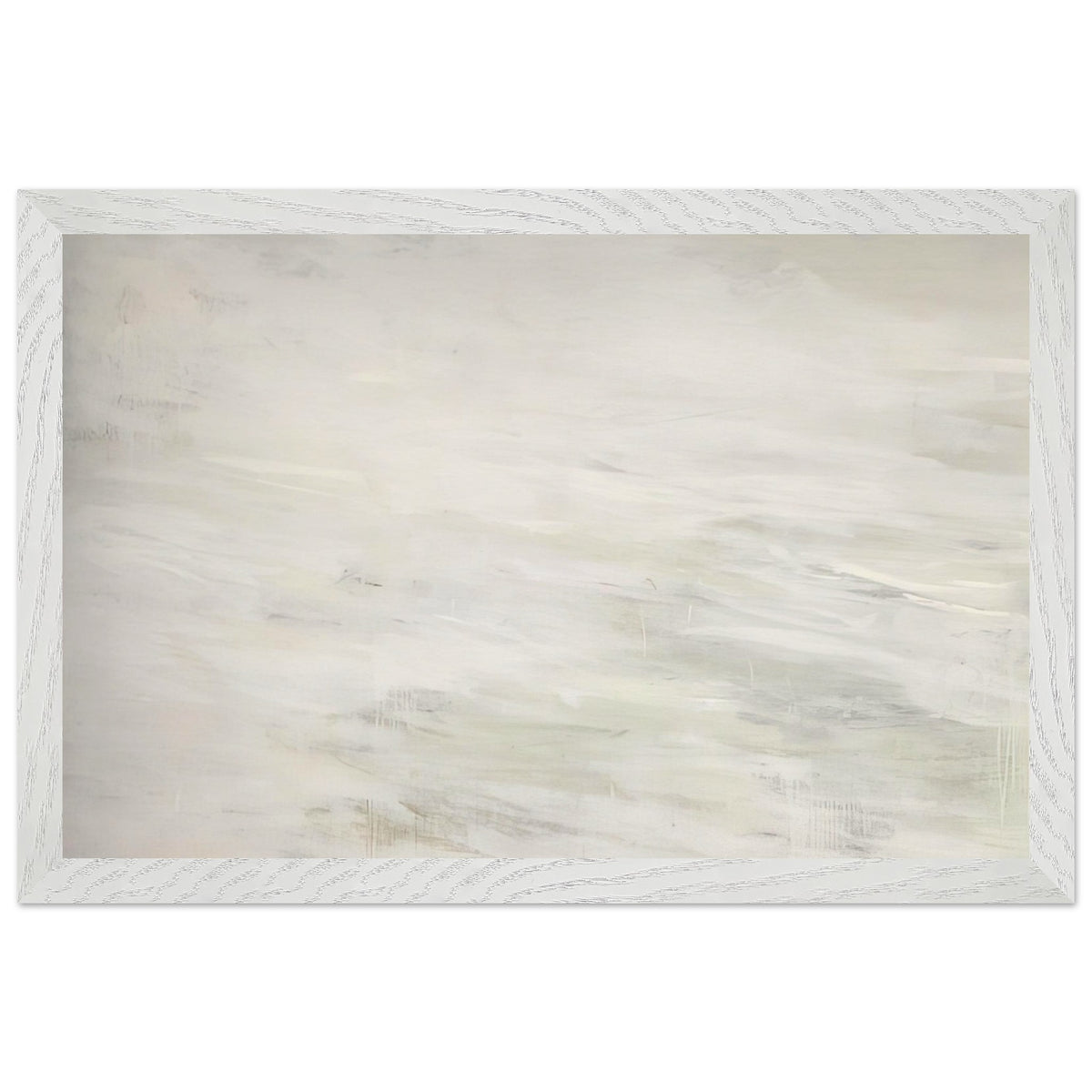 Hero and Leandro (A Painting in Four Parts) Part III by Cy Twombly framed art print; featuring expansive ivory and white tones, delicate pale gray marks, subtle beige shades; size 28 × 43 cm (11 × 17 in); wood frame.