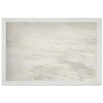 Hero and Leandro (A Painting in Four Parts) Part III by Cy Twombly framed art print; featuring expansive ivory and white tones, delicate pale gray marks, subtle beige shades; size 28 × 43 cm (11 × 17 in); wood frame.
