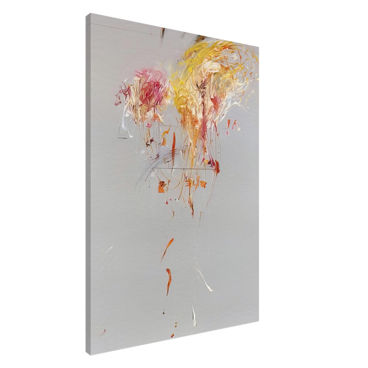 Nine Discourses on Commodus, Part IX by Cy Twombly, canvas print, soft gray background, gestural yellow and golden strokes, 45x60 cm (18x24 in)