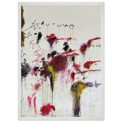 Quattro Stagioni II. Autunno by Cy Twombly, framed art print, bold red and crimson brushstrokes, rich purple and burgundy accents, 50x70 cm (20x28 in), wood frame