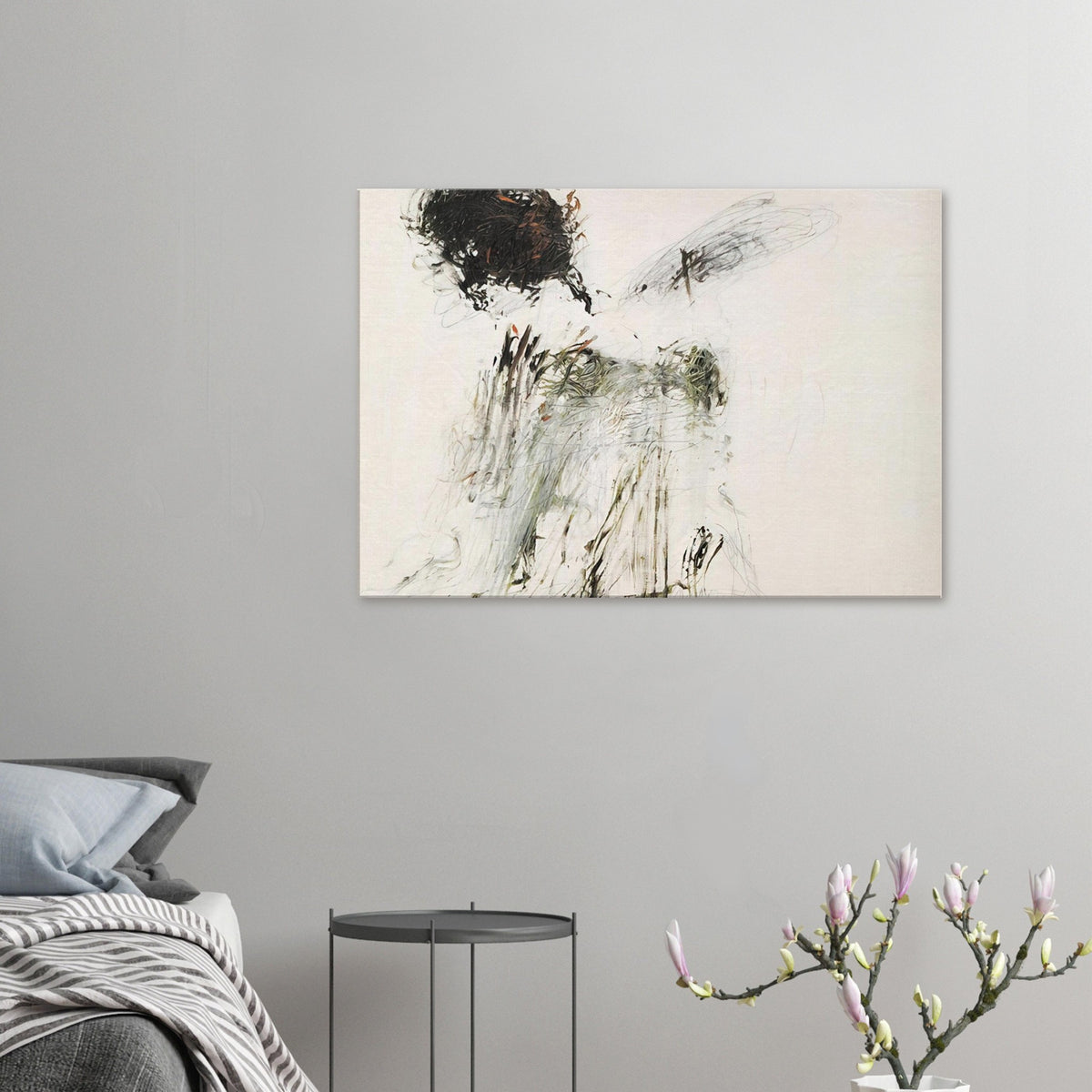 Ides of March by Cy Twombly canvas print: a pale background contrasted with concentrated black brushwork, loose graphite-like lines….