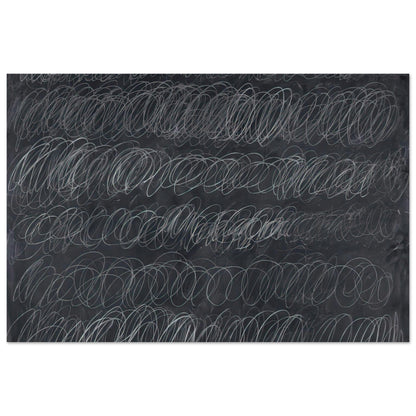 Cold Stream by Cy Twombly poster, A3 (29.7 × 42 cm): This monochromatic composition features repeated horizontal bands of overlapping white and gray loops….
