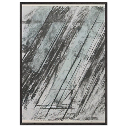 Untitled (Bastian 38) by Cy Twombly, framed art print, powerful diagonal strokes, layered black and gray marks, 27x35 cm (11x14 in), white frame