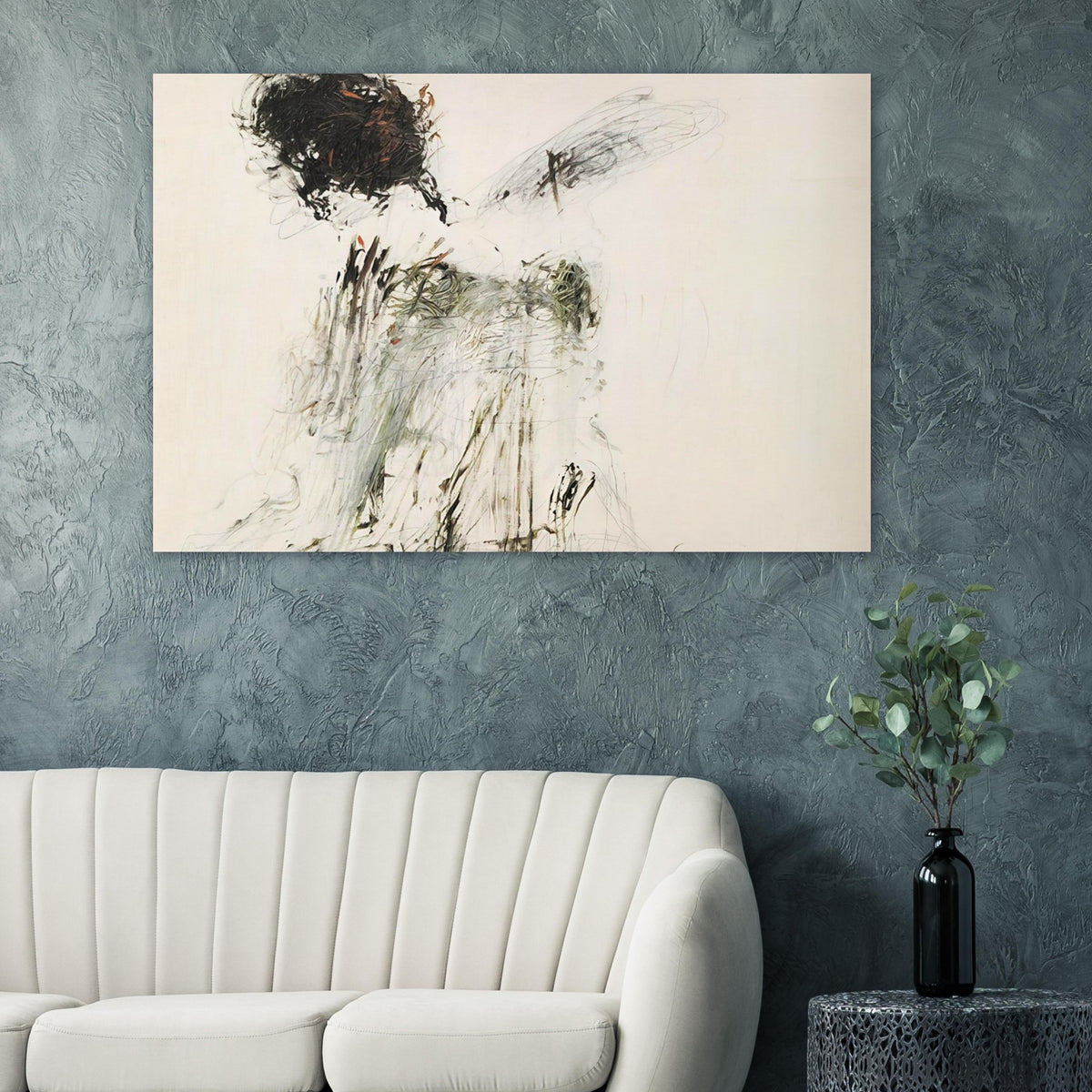 Ides of March by Cy Twombly poster: This expressive composition features a pale, warm background contrasted with bold black brushstrokes….