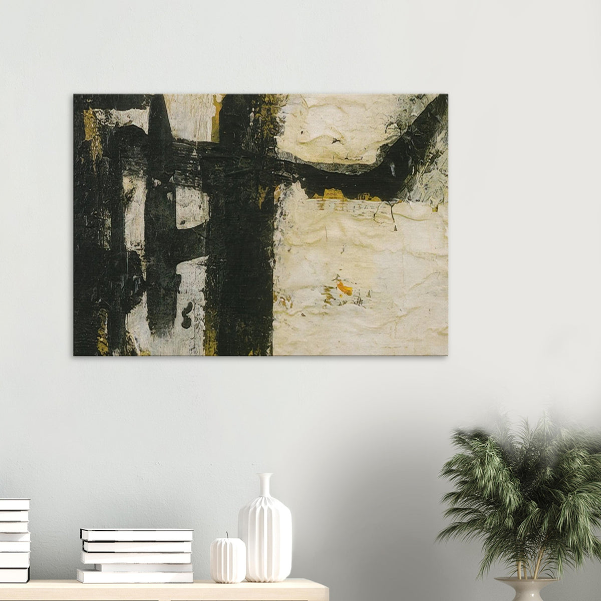 Landscape by Cy Twombly canvas print: This compelling composition features bold black forms, irregular geometric shapes….
