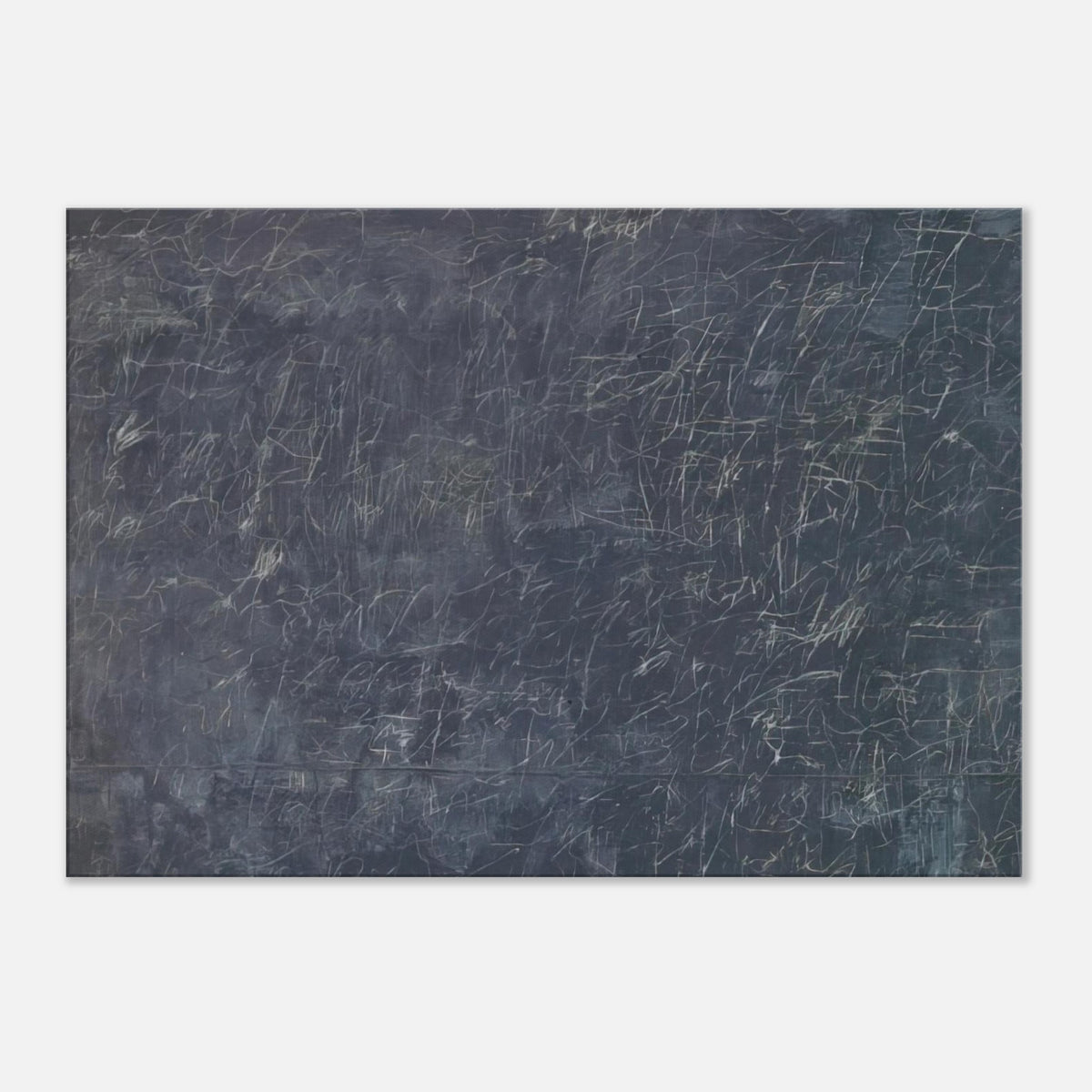 Panorama by Cy Twombly canvas print: a dark charcoal-gray background covered with a dense web of delicate white and pale gray lines.