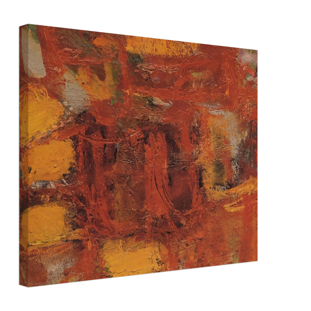 Ritual by Cy Twombly canvas print, 60 × 90 cm / 24 × 36 in: This richly textured composition features a striking palette of rust red, burnt orange, golden yellow….