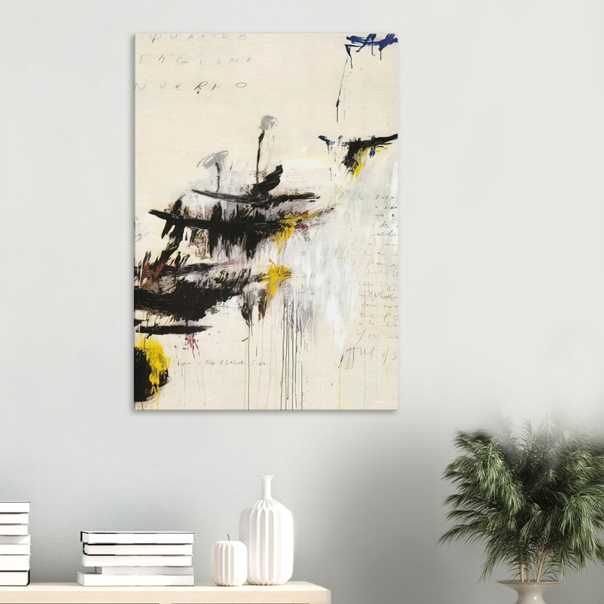 Quattro Stagioni I. Inverno by Cy Twombly, canvas print, bold black brushstrokes, flowing paint drips