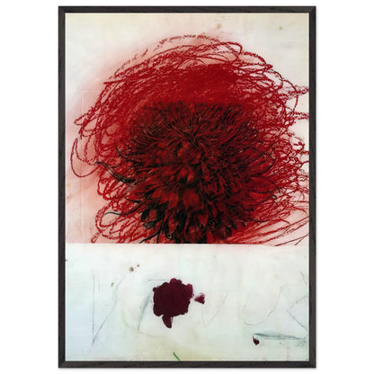 Pan II by Cy Twombly, framed art print, dense red and crimson form, surrounded by sweeping dark strokes and, 27x35 cm (11x14 in), white frame