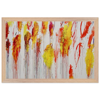 Lepanto, Part XII by Cy Twombly framed art print; featuring vibrant golden-yellow and orange brushstrokes, fiery red and crimson accents; size 30 × 45 cm (12 × 18 in); black frame.