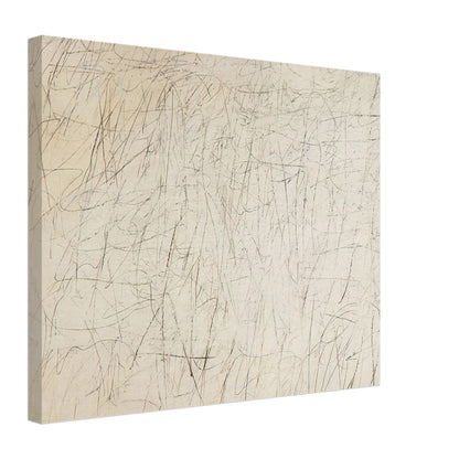 The Geeks by Cy Twombly canvas print, 70 × 100 cm / 28 × 40 in: a warm ivory background filled with delicate pencil-like lines, overlapping scribbles, angular gestures….