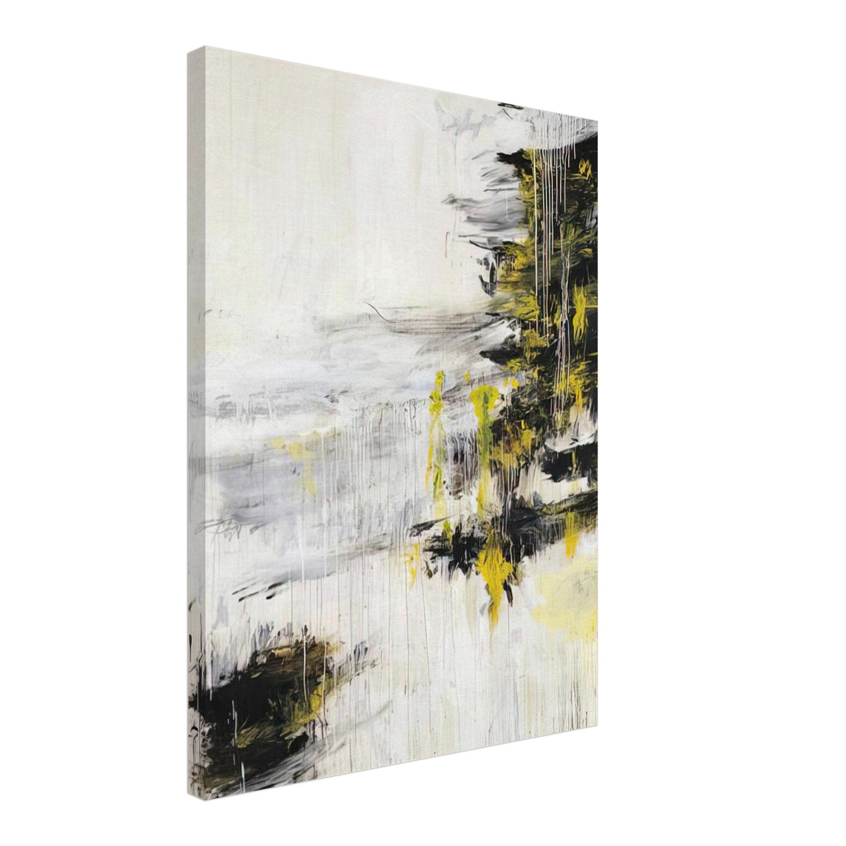 Quattro Stagioni II. Inverno by Cy Twombly, canvas print, bold black brushstrokes, flowing white and gray paint, 70x100 cm (28x40 in)
