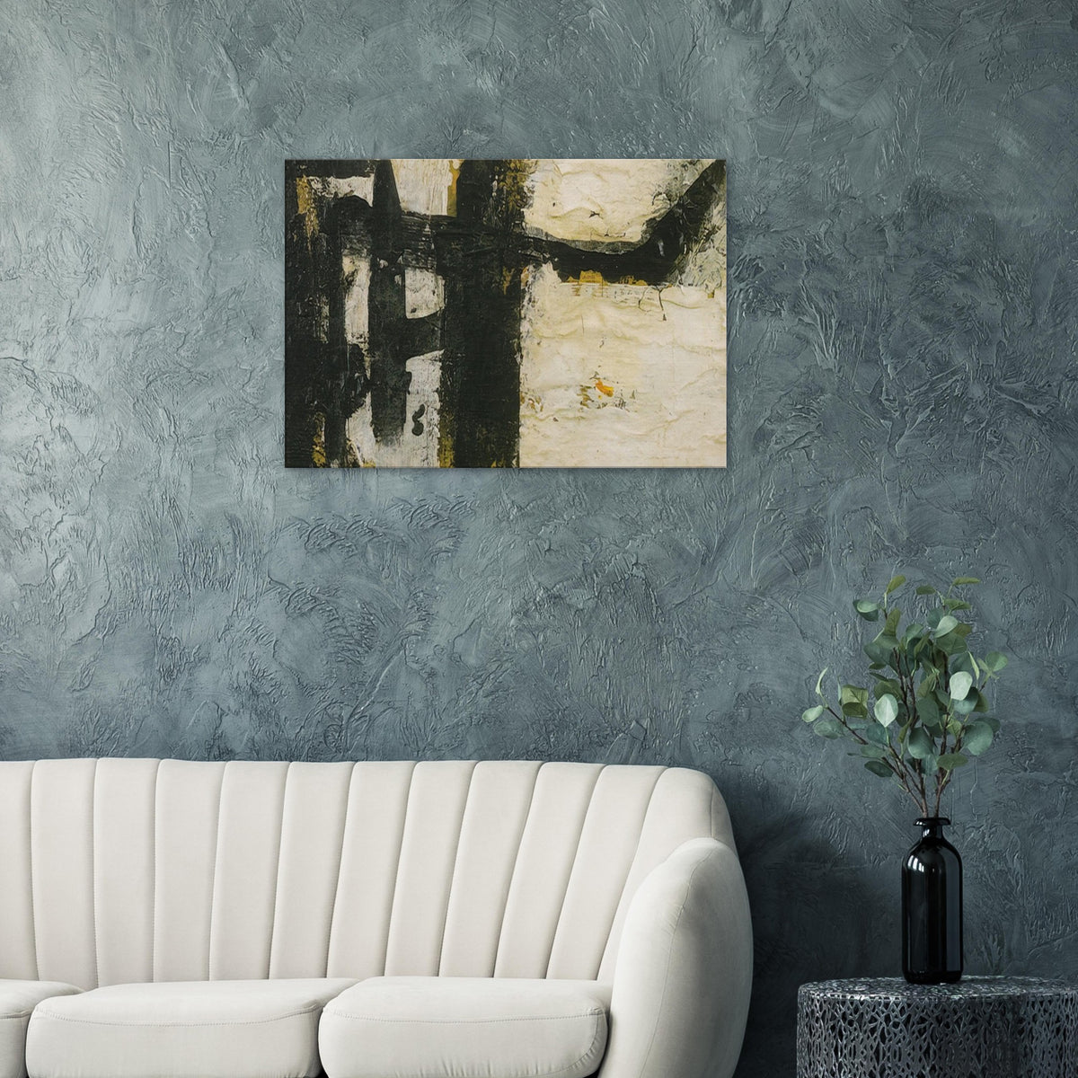 Landscape by Cy Twombly canvas print: This compelling composition features bold black forms, irregular geometric shapes….