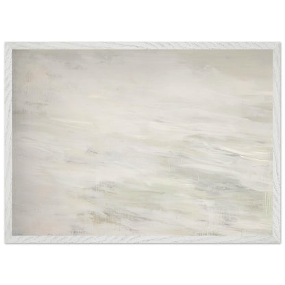 Hero and Leandro (A Painting in Four Parts) Part III by Cy Twombly framed art print; featuring expansive ivory and white tones, delicate pale gray marks, subtle beige shades; size 30 × 45 cm (12 × 18 in); white frame.