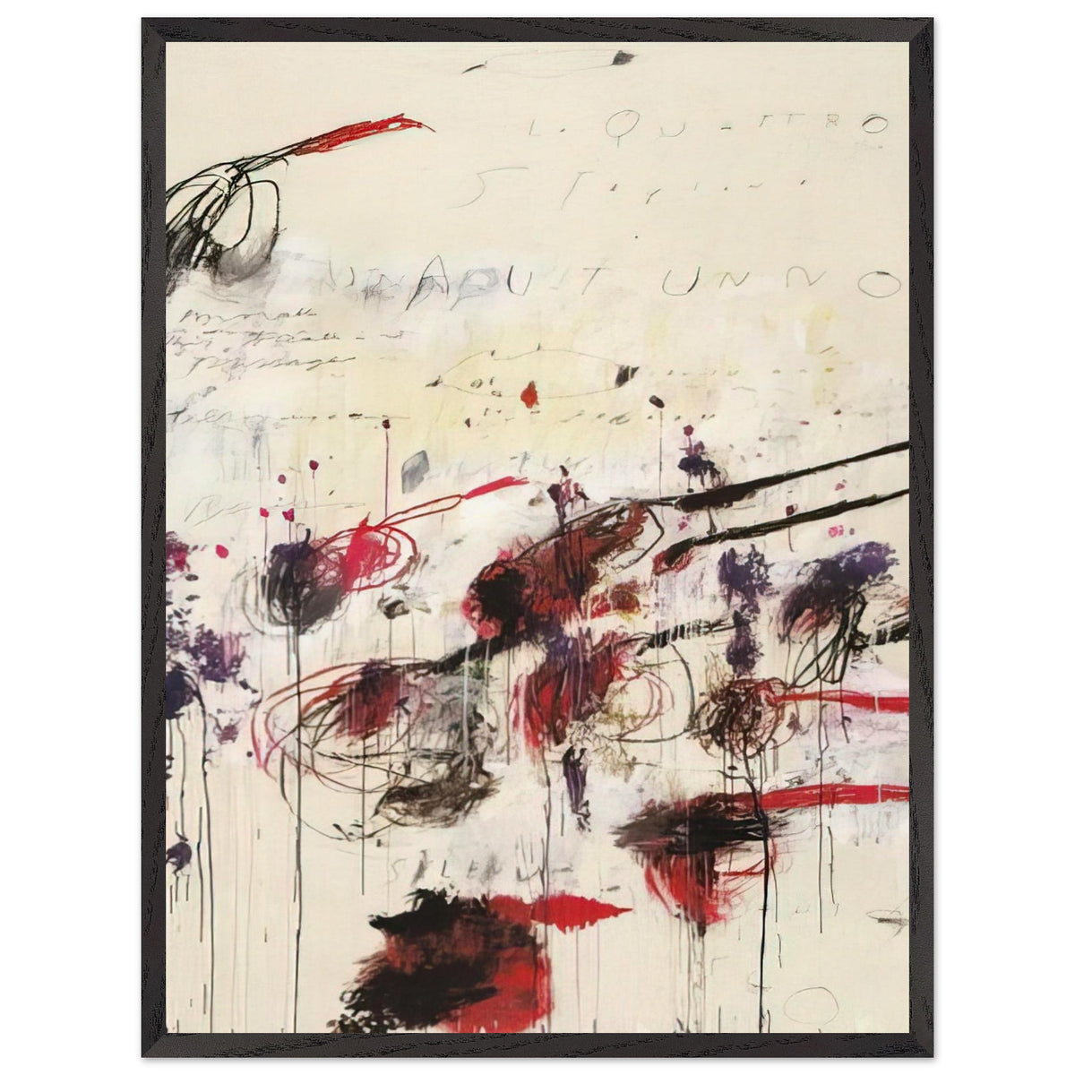 Quattro Stagioni: Autunno by Cy Twombly, framed art print, sweeping brushstrokes, spontaneous scribbles, 60x80 cm (24x32 in), wood frame