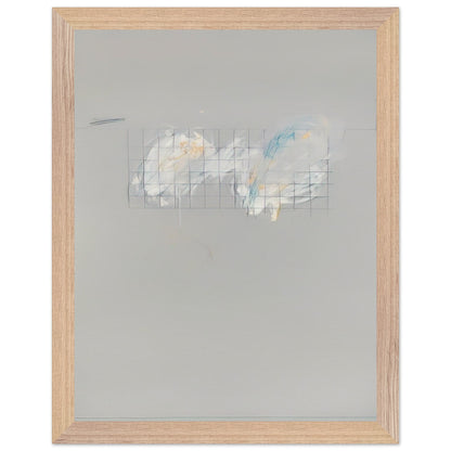 Nine Discourses on Commodus, Part I by Cy Twombly, framed art print, 70x100 cm / 28x40″, Wood frame; a muted gray background, a delicate grid of intersecting lines