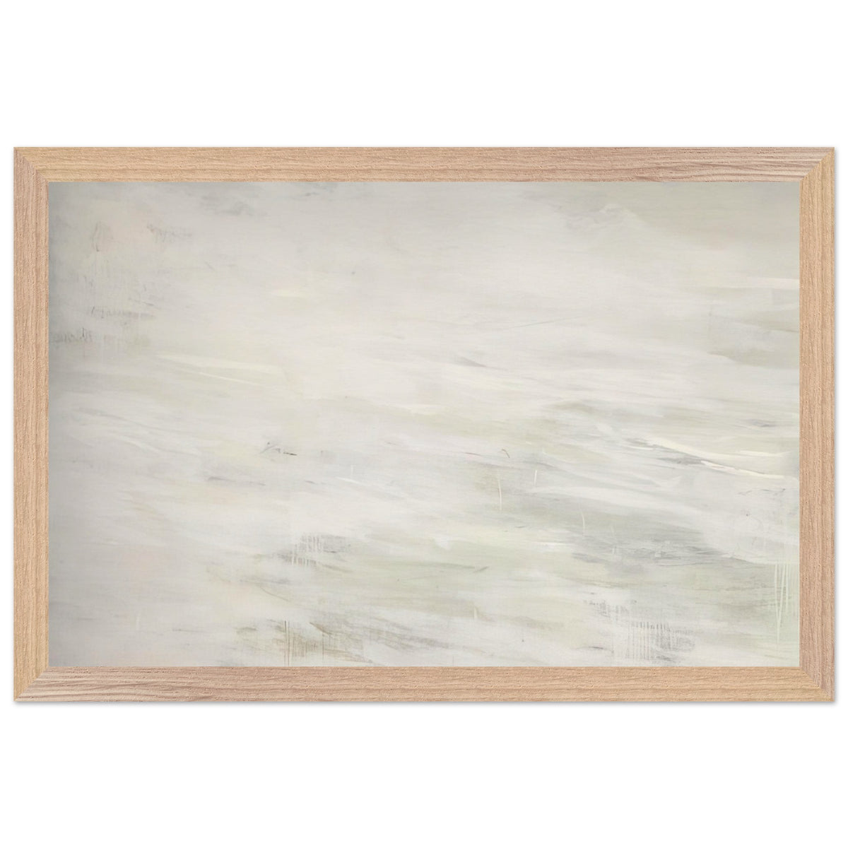 Hero and Leandro (A Painting in Four Parts) Part III by Cy Twombly framed art print; featuring expansive ivory and white tones, delicate pale gray marks, subtle beige shades; size 800 × 1200 mm (32 × 48 in); wood frame.