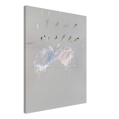 Nine Discourses on Commodus, Part VI by Cy Twombly, canvas print, soft gray background with delicate white brushstrokes, subtle blue, 70x100 cm (28x40 in)