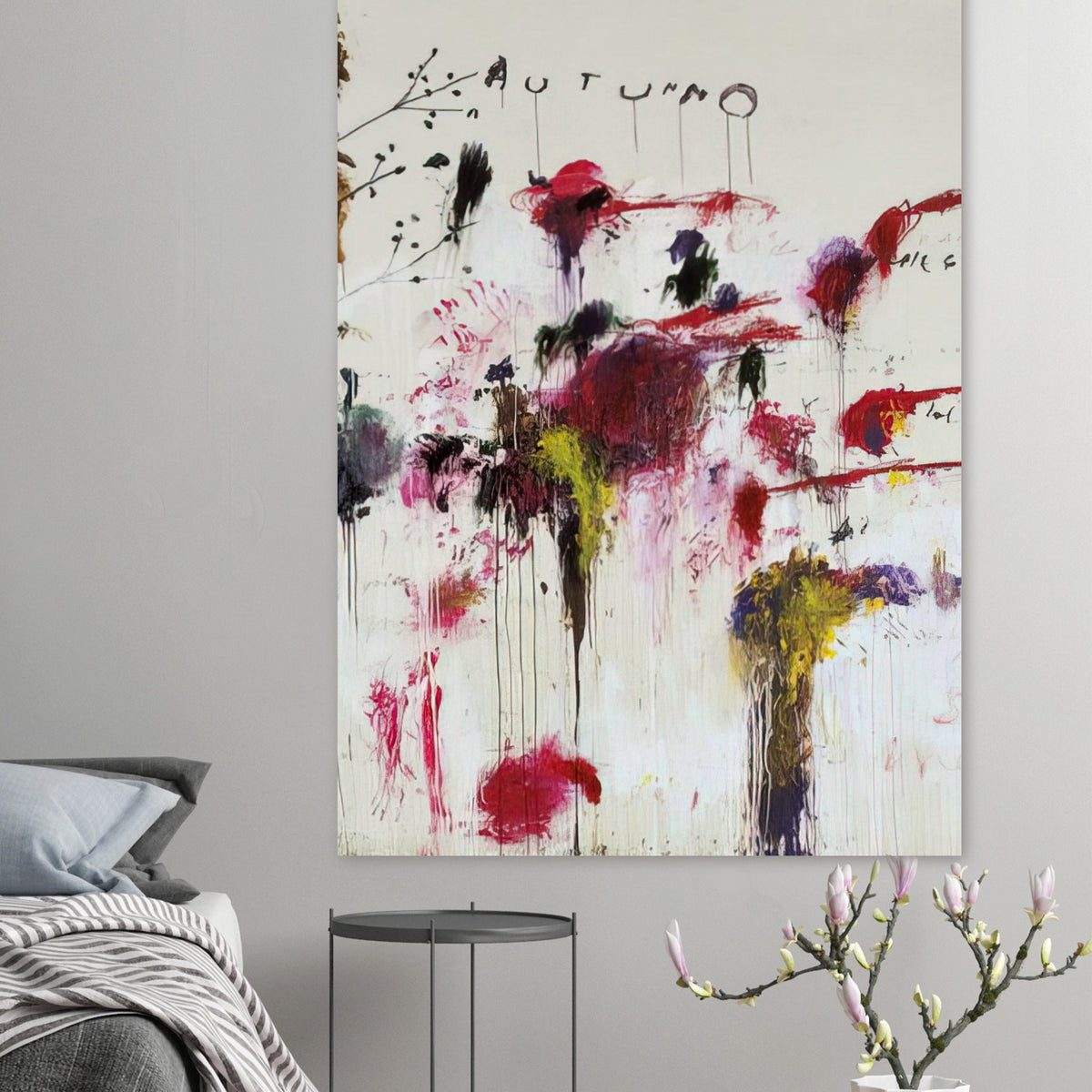 Quattro Stagioni II. Autunno by Cy Twombly, poster, energetic red and crimson brushstrokes, rich purple and burgundy