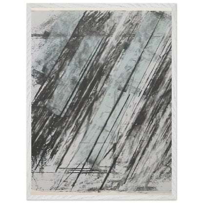 Untitled (Bastian 38) by Cy Twombly, framed art print, powerful diagonal strokes, layered black and gray marks, 50x70 cm (20x28 in), wood frame