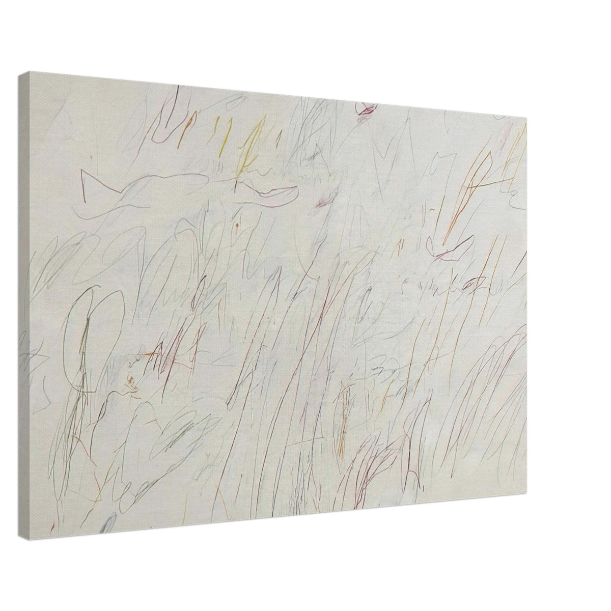 Olympia by Cy Twombly canvas print, 50 × 75 cm / 20 × 30 in: a pale ivory background covered with delicate linear gestures, spontaneous scribbles, overlapping forms….